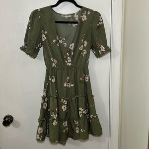 Green Flowered Flow Dress